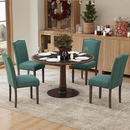 MALOL Dining Chairs Set of 2, Soft Comfortable Upholstered Parsons Chairs with High-Density Cushion & Solid Wood Legs, Nailhead Trim, Modern Accent Chairs for Dining Room, Kitchen, Living Room – Green