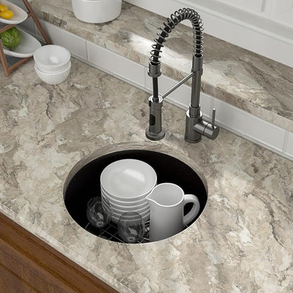 Mocoloo 18 Inch Round Bar Sink Undermount - Black Granite Composite Quartz Prep Sinks Small Kitchen Sink for Island or RV