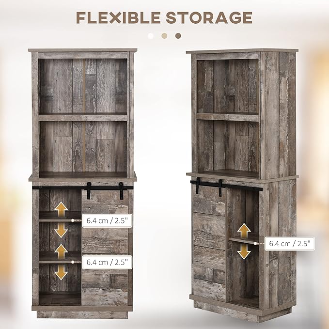 Modern Kitchen Pantry, Freestanding Buffet Cabinet with Hutch, Sliding Barn Door, Adjustable Shelf, Easy to Maintain, for Dining Room