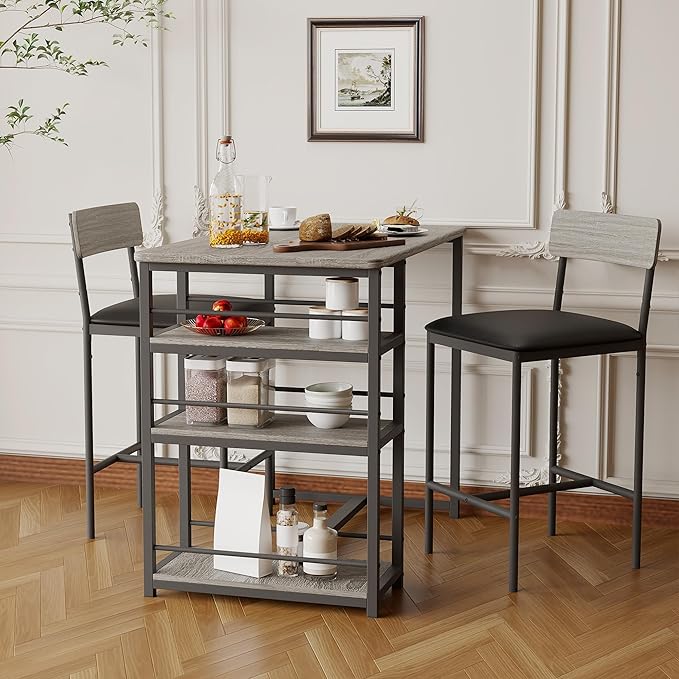 Takywep Bar Stools Set of 2 with Backrest & Footrest, Counter Height Upholstered Barstools with Wide Seat, Faux Leather Bar Chairs for Home Bar, Dining Room, Kitchen Island, Gray