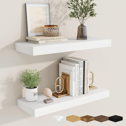 fuqing Floating Shelves for Wall, Wall Mounted Wood Floating Shelf with Invisible Brackets for Living Room, Bathroom, Bedroom, Kitchen Storage and Decor, 20 Inch Set of 2, White