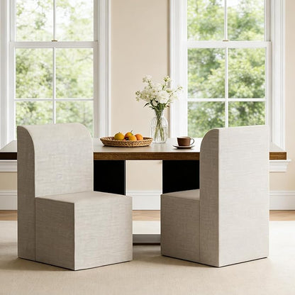 Modern Linen Upholstered Armless Dining Chair, Comfortable Dining Room Chair Side Leisure Chairs with Mid Back for Dining Room Kitchen Bedroom Reading Room, No Assemble, Beige