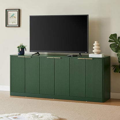 Ball & Cast 67" Modern Fluted Sideboard Buffet Cabinet with Storage,Curved Design Kitchen Coffee Bar Cabinet with 6 Doors & Shelves,Wood Credenza Cabinets Media Console for Living Room,Green
