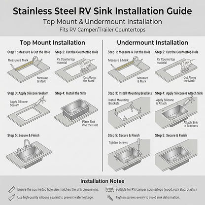 MILOSEN Black RV Kitchen Sink, 27''×16''×7'' 16 Gauge T304 Stainless Steel Drop-in/Undermount Black RV Sink, Single Bowl Sinks for Caravans/Campervans & Site Cabins, 7 inch Depth Outdoor Trailer Sinks