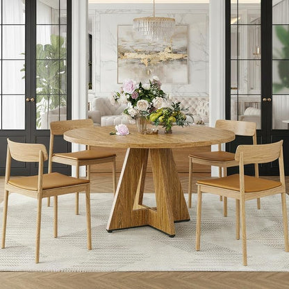 Farini 47" Round Dining Table for 4-6,Modern Kitchen Room Table with Wood Top & Sturdy Metal Base,Large Round Dinner Table for Dining Room,Walnut
