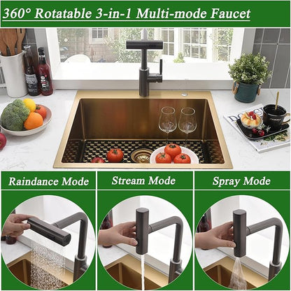 20 Inch Gold Drop In Kitchen Sink-Brovy 20x16 Gold Kitchen Sink Drop In with Faucet Combo Small Outdoor Rv 18 Gauge Stainless Steel Top Mount Single Bowl Wet Bar Sinks with Mat&Drainer