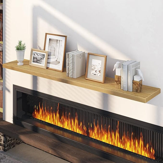 Fun Memories 66 Inch Floating Shelves, 12 Inch Deep Wall Shelf for Fireplace Mantel, Oak Deep Storage Shelves for Home & Office, Long Floating Shelf with Invisible Bracket, Set of 1