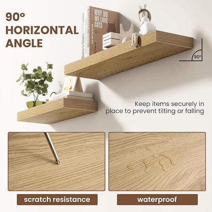 Acovy 72 Inch Floating Shelves for Wall 2 Pack, 72" Wall Shelves for Books, Storage, Decor, Wall Mounted Floating Shelf with Invisible Brackets for Kitchen, Living Room, Oak