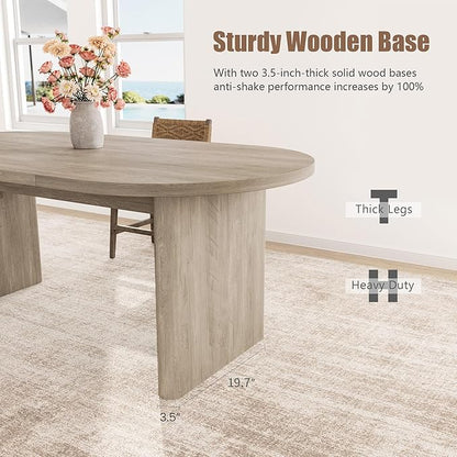 GarveeHome Oval Dining Table for 6-8 People, Long Large Kitchen Table with Thick Sturdy Wooden Base, Farmhouse Dining Room Table for for Kitchen, Living Room, Office (63" Long,Gray)
