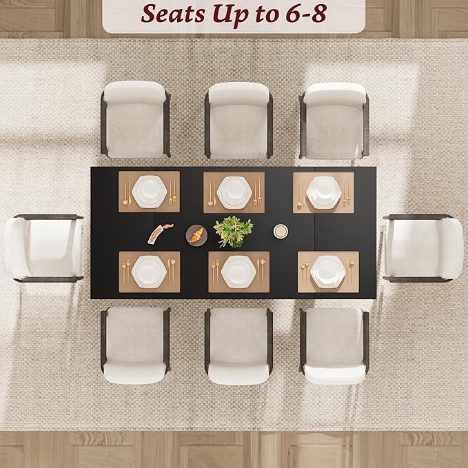 GAOMON 71.1 Inch Dining Table for 6-8 People, Farmhouse Rectangle Kitchen Table, Large Wooden Dinner Table with Thicken Tabletop and Sturdy Legs, Kitchen and Dining Room Furniture, Black