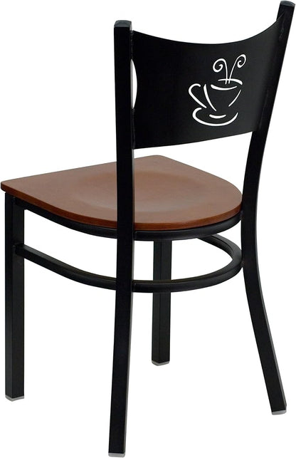 Flash Furniture 4 Pk. HERCULES Series Black Coffee Back Metal Restaurant Chair - Cherry Wood Seat