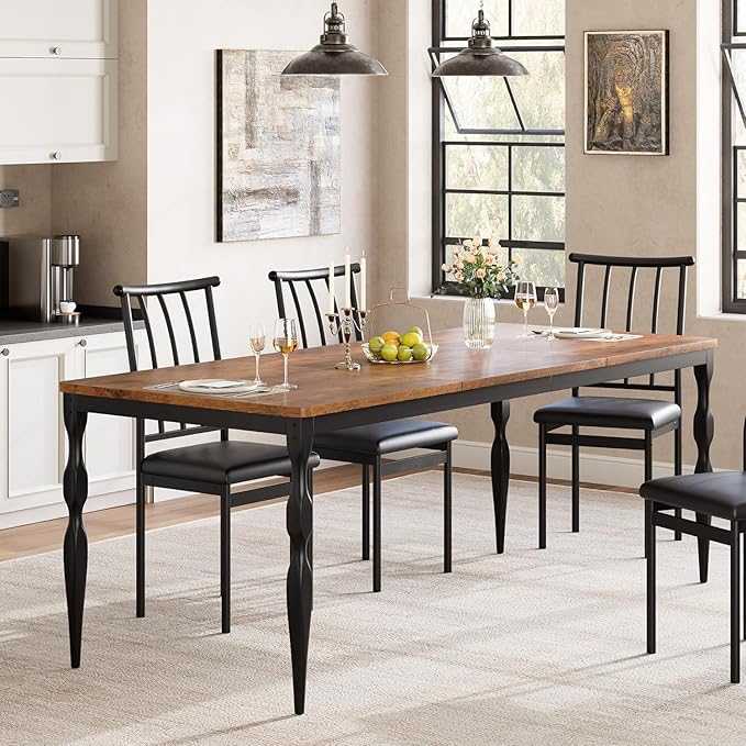 IDEALHOUSE 71 Inch Farmhouse Dining Table for 6-8 People, Rectangular Wood Kitchen Table with Heavy Duty Legs, Kitchen Dining Room Table for Dining Room Kitchen, Brown