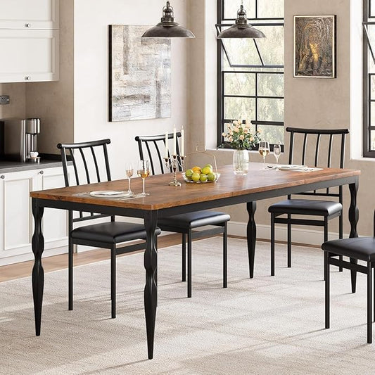 IDEALHOUSE 71 Inch Farmhouse Dining Table for 6-8 People, Rectangular Wood Kitchen Table with Heavy Duty Legs, Kitchen Dining Room Table for Dining Room Kitchen, Brown