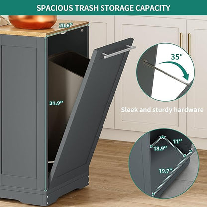 YITAHOME 53 inch Large Rolling Kitchen Island with Trash Can Storage Cabinet, Portable Mobile Islands Table Long Floating Movable w Wheels Cabinet for 13 Gallon Garbage Bin 2 Drawer, Grey