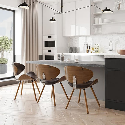SIMPLIHOME Marana Dining Chairs - Upholstered Bentwood Back and Vegan Leather Kitchen Chair in Distressed Brown, Mid-Century Modern Dining Room Seating with Contoured Seat and Beech Wood Base