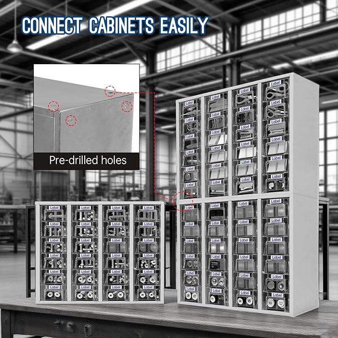 24-Drawer Heavy Duty Metal Parts Cabinet – Bolt and Nut Organizer with Clear PS Drawers, Hardware Storage Cabinet for Workshop Garage or Office, Bolt Bin, Stackable Design, No Assemble