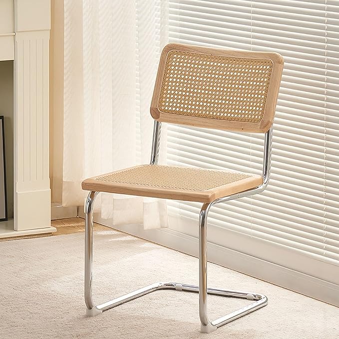 2/4 Pack Faux Leather Dining Chairs, Mid-Century Modern Kitchen Side Chairs with Rattan Back and Non-Slip Metal Legs, Upholstered Armless Chair for Dining Kitchen Island(Set of 4, Natural A)