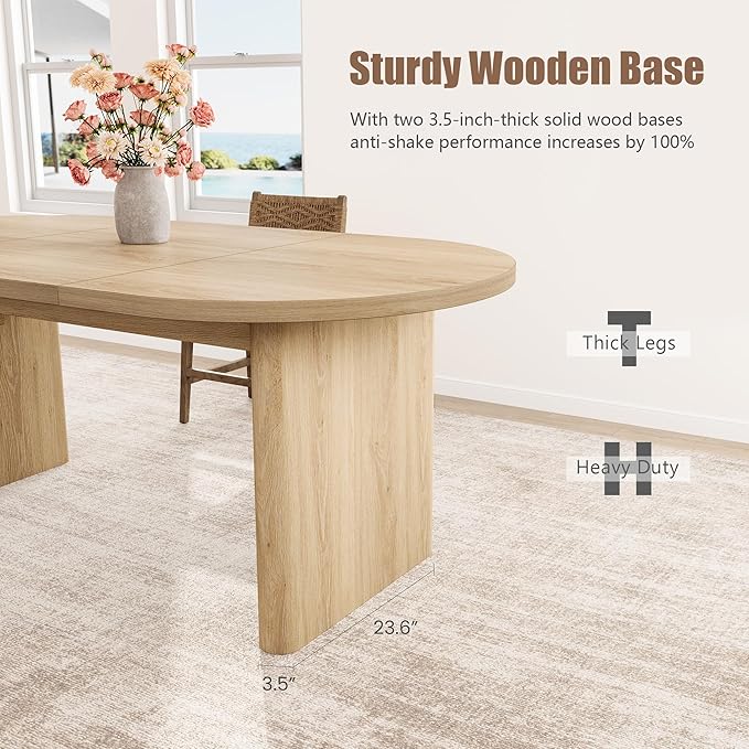 GarveeHome Oval Dining Table for 6-8 People, Long Large Kitchen Table with Thick Sturdy Wooden Base, Farmhouse Dining Room Table for for Kitchen, Living Room, Office (70.87" Long,Natural)