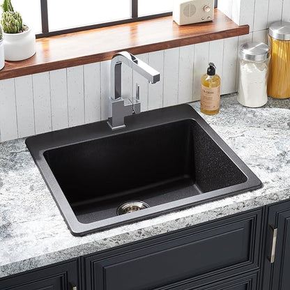 Signature Hardware 447663 Totten 25" Drop In or Undermount Single Basin Granite Composite Kitchen Sink