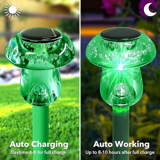 Benany Solar Lights Outdoor, St Patricks Day 8 Pack Mushroom Landscape Lights Waterproof, Solar Powered LED Lighting for Garden Yard Path Pathway Lawn Walkway Driveway Backyard Decor (Green)