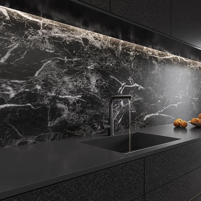 Abyssaly Black Marble Contact Paper Granite Peel and Stick Wallpaper for Countertops Self-Adhesive Waterproof Thicken Wallpaper Kitchen Bathroom and Furniture 11.8" X 78.7"