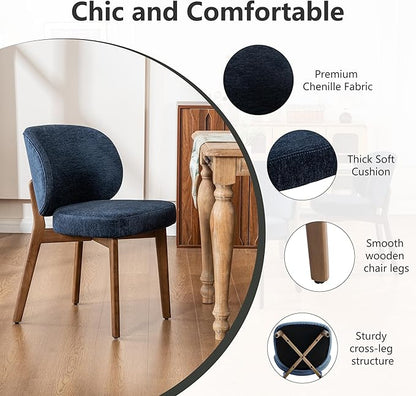 YOUNIKE Dining Chairs Set of 4 Mid Century Modern Kitchen Chair with Back Boucle Fabric Upholstered Armless Chair 20" Wide Padded Seat with Wooden Legs for Kitchen Dining Living Room Bedroom Navy Blue