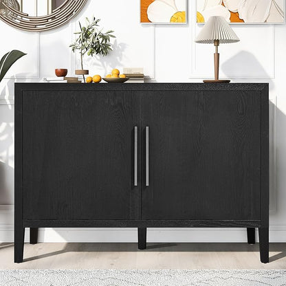 Merax Wood Farmhouse Buffet Sideboard with Metal Handles and 2 Doors, Coffee Bar Storge Cabinet Console Table for Living Room Bedroom Kitchen Hallway New Black
