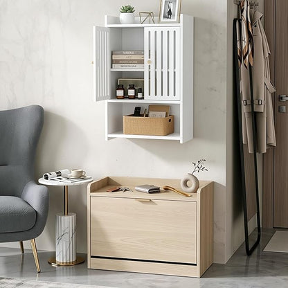 HAYOFAMY Wall Bathroom Storage Cabinet, 4-Tier Medicine Cabinet with Door, Bath Shelf Organizer for Living Room Kitchen Entryway Small Space (7.9" D x 15.7" W x 23.6" H)