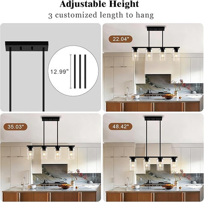 Island Lights for Kitchen,4-Light Black Dining Room Light Fixture Chandeliers for Dining Room Over Table, Modern Kitchen Island Lighting Farmhouse Kitchen Island Light Fixtures Pendant Lights 27"