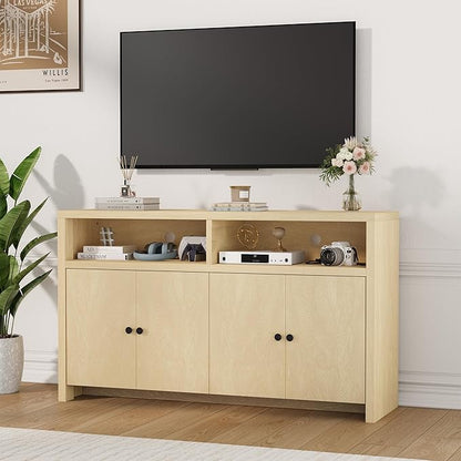 IDEALHOUSE Buffet Sideboard Cabinet with Storage, 55" Large Farmhouse Kitchen Storage Cabinet with 4 Doors & Adjustable Shelves, Wood Coffee Bar Cabinet for Kitchen, Dining Room, Living Room