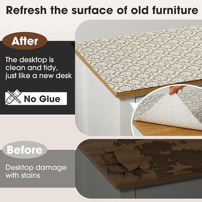 Drawer and Shelf Liner, Non-Slip Kitchen Cabinet Liners Non-Adhesive Thick Strong Grip Waterproof Washable Mats Protect Dresser Shelves Cupboard Bathroom Cabinets, Boho: Beige, 24 in X 20 FT