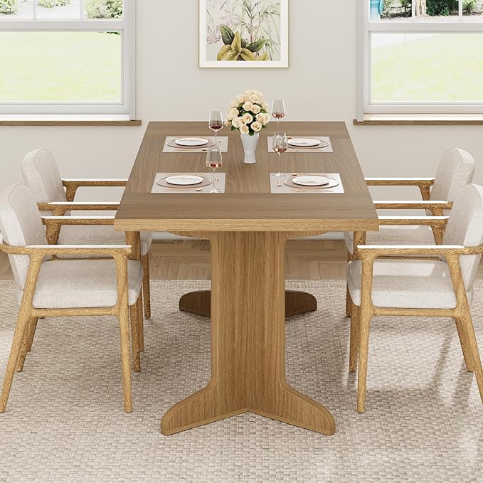GAOMON 71.1 Inch Dining Table for 6-8 People, Farmhouse Rectangle Kitchen Table, Large Wooden Dinner Table with Thicken Tabletop and Sturdy Legs, Kitchen and Dining Room Furniture, Oak