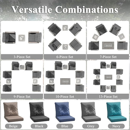 2-Seat Modern Patio Furniture Set with Swivel Rocking Chairs, Thick 4″ Cushions, Dual-Strand Wicker Rattan, Rust-Resistant Steel Frame – Outdoor Conversation & Modular Sectional,Black