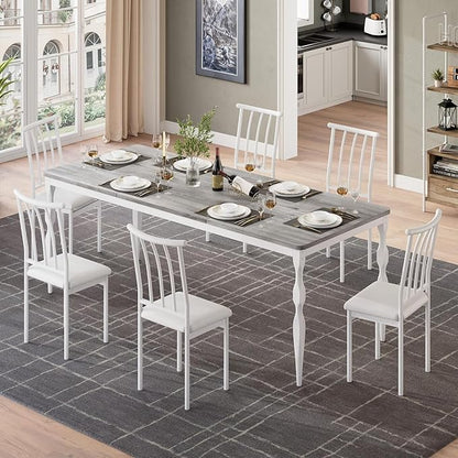IDEALHOUSE 71 Inch Farmhouse Dining Table for 6-8 People, Rectangular Wood Kitchen Table with Heavy Duty Legs, Kitchen Dining Room Table for Dining Room Kitchen, Wash Grey