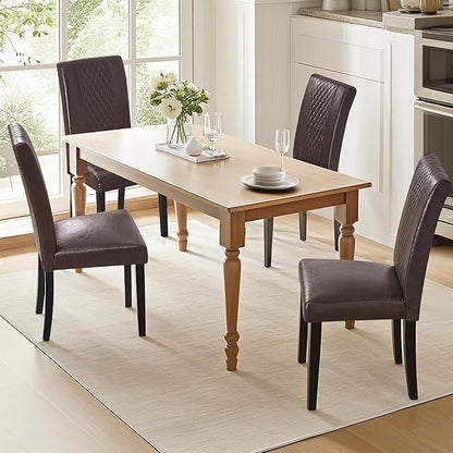 VECELO Dining Chairs Set of 4, Upholstered PU Leather Wood Legs High Back for Kitchen Living Room, Coffee