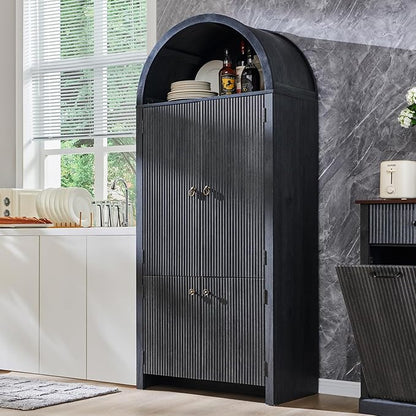 IFBUY 71" Tall Arched Bathroom Storage Cabinet, Modern Fluted Storage Cabinet w/Doors, 3 Adjustable Shelves, 6 Door Shelves, Wood Freestanding Cabinet for Bathroom, Entryway, Hallway, Dark Grey