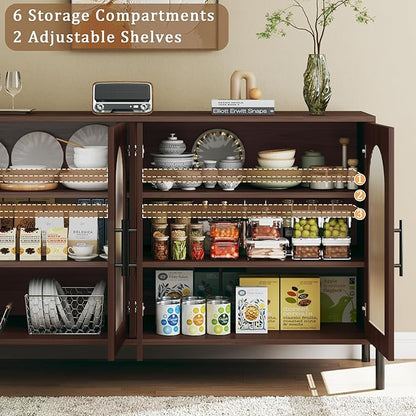 HUAHUU 55" Buffet Cabinet with Storage, Large Sideboard Buffet Cabinet with 4 Doors & 2 Adjustable Shelves, Modern Sideboard Storage Cabinets for Kitchen Living Room Entryway, Walnut