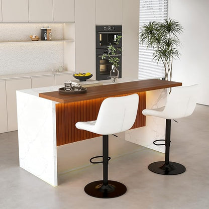 Runboll 63" Large Island Table Set with 2 Bar Stools, Modern Faux Marble Dining Table Set with Multi-Color LED Lights, Kitchen Island with Grille Design for Dining Room, Home, Office, Living Room