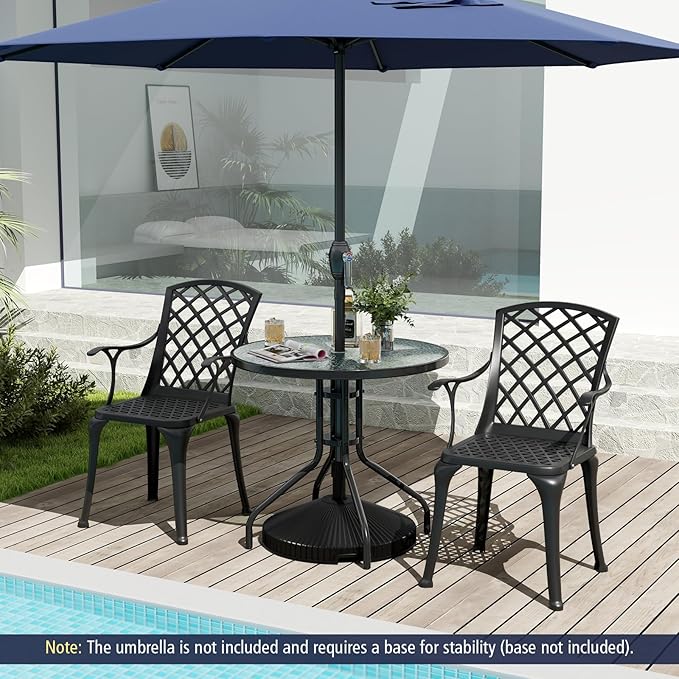 HAPPYGRILL Outdoor Bistro Table, 32" Patio Round Dining Table with Tempered Glass Tabletop & 2" Umbrella Hole, for Garden Backyard Poolside Porch