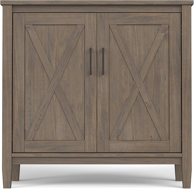 SIMPLIHOME Ela Storage Cabinet - 32 inch Wide Solid Wood 2-Shelf Low Storage Cabinet in Smoky Brown, Transitional Accent Cabinet for Entryway or Living Room with Shaker Style Doors and Shelves