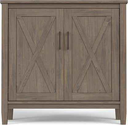SIMPLIHOME Ela Storage Cabinet - 32 inch Wide Solid Wood 2-Shelf Low Storage Cabinet in Smoky Brown, Transitional Accent Cabinet for Entryway or Living Room with Shaker Style Doors and Shelves