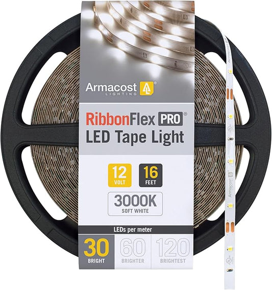 Armacost Lighting RibbonFlex Pro 12V White LED Strip Lights 30 LED/m, 3000K, 16.4 ft 141230