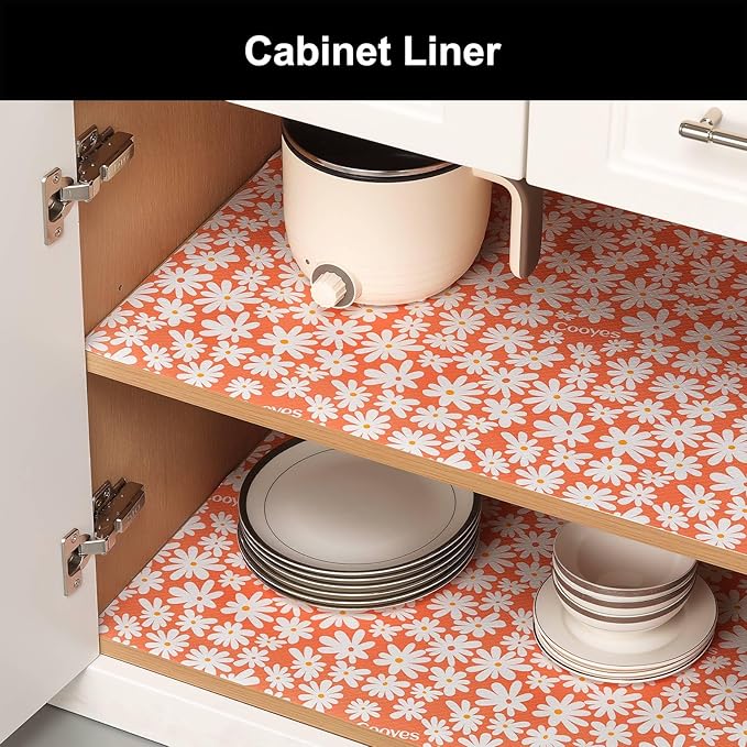 Cooyes Shelf Liner – Premium Non-Adhesive Cabinet & Drawer Liner for Kitchen – Waterproof Shelf Paper with Modern Pattern – Durable EVA Cabinet Mat – Easy to Cut （24" W x 120" L）