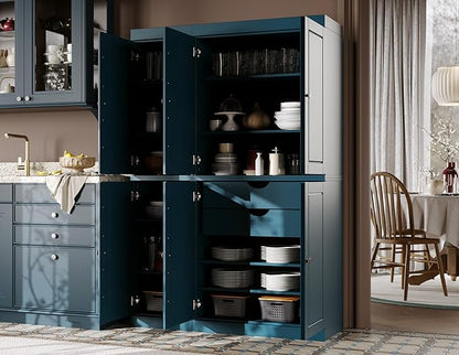 Palace Imports Solid Wood Kitchen Pantry Cabinet - 71.5" H x 48.5" W - Freestanding Storage Pantry w/ 2-Drawer Kit & Adjustable Shelves - Teal Blue, Renewable Eco-Friendly 100% Wood, Made in Brazil