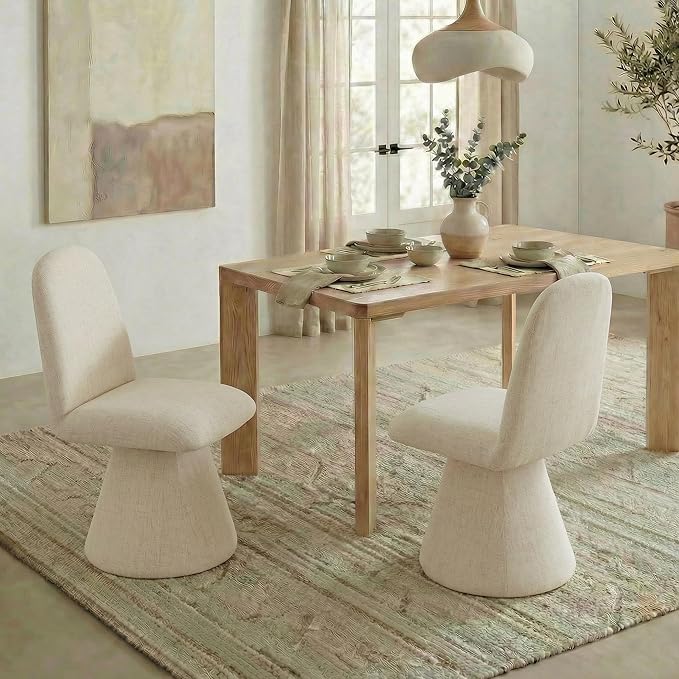 KISLOT Swivel Dining Chairs Set of 4, Modern Upholstered Dining Chair Mid Century Kitchen Chairs with Wave Shaped High Back, 360 Degree Rotating Vanity Chair for Dining Room, Bedroom, Farmhouse, Sand