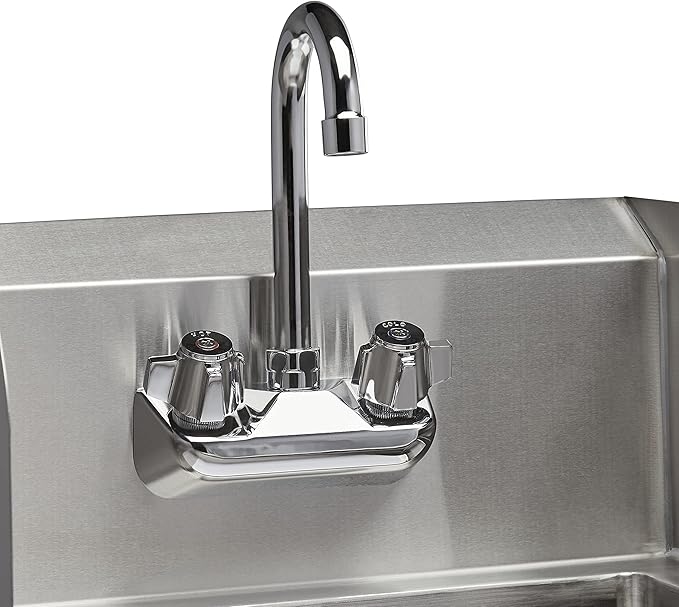 Rockpoint 304 Stainless Steel Handmake Sink for Washing with Faucet and Side Splash, Commercial Wall Mount Hand Basin for Restaurant, Kitchen and Home, 17 x 15 Inches, Silver