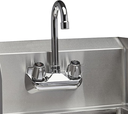 Rockpoint 304 Stainless Steel Handmake Sink for Washing with Faucet and Side Splash, Commercial Wall Mount Hand Basin for Restaurant, Kitchen and Home, 17 x 15 Inches, Silver