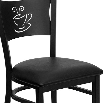 Flash Furniture 4 Pack HERCULES Series Black Coffee Back Metal Restaurant Chair - Black Vinyl Seat