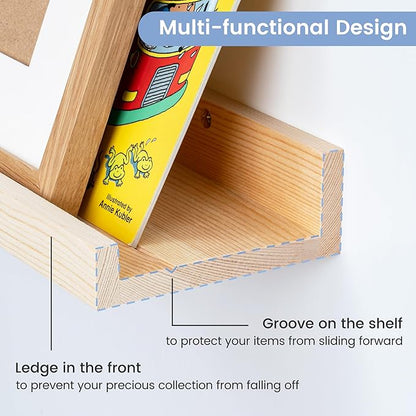FLYJOE Picture Ledge Shelf, Floating Shelves Set of 2, Solid Ash Wood 56'' Long Large Nursery Book Shelves for Toys Storage, Kids Bookshelf for Living Room Bedroom Decor Books Photo Frames, Natural