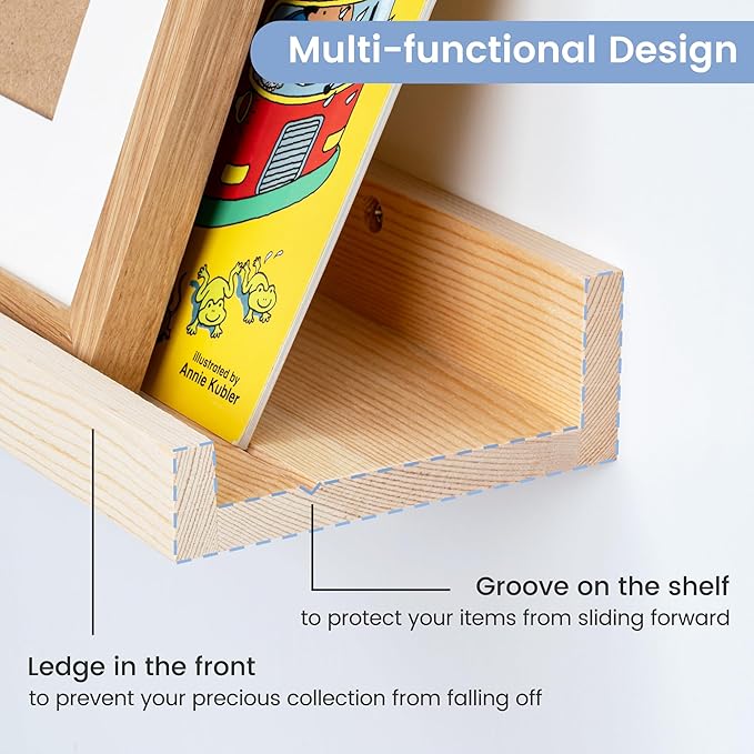 FLYJOE Picture Ledge Shelf, Floating Shelves Set of 2, Solid Ash Wood 48'' Long Large Nursery Book Shelves for Toys Storage, Kids Bookshelf for Living Room Bedroom Decor Books Photo Frames, Natural